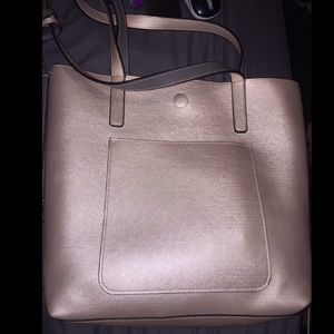 Large gold tote purse with convertible straps